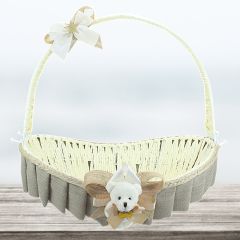 Saplı Oval Kumaş Süslü Sepet, 41 cm, Büyük Boy, Taş Rengi