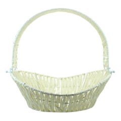 Saplı Oval Kumaş Süslü Sepet, 41 cm, Büyük Boy, Taş Rengi