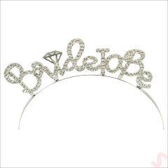 Kristal Parlak Taşlı, Metal Bride To Be Taç - Gümüş