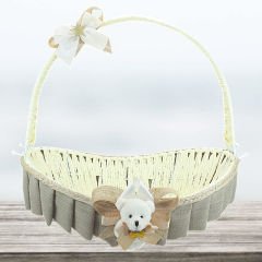 Saplı Oval Kumaş Süslü Sepet, 36 cm, Orta Boy, Taş Rengi