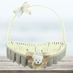 Saplı Oval Kumaş Süslü Sepet, 36 cm, Orta Boy, Taş Rengi