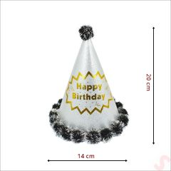 Ponponlu Happy Birthday Şapka, 20cm x 1 Adet - Gümüş