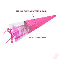 Kutulu ve Led Işıklı Sonsuzluk Gülü, 35cm - Fuşya