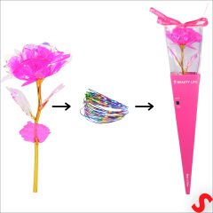 Kutulu ve Led Işıklı Sonsuzluk Gülü, 35cm - Fuşya