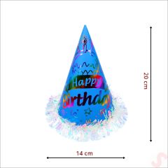 Hologram Happy Birthday Şapka, 24cm x 1 Adet - Mavi