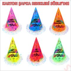 Hologram Happy Birthday Şapka, 24cm x 1 Adet - Mavi