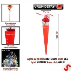 Kutulu ve Led Işıklı Sonsuzluk Gülü, 35cm - Kırmızı