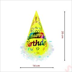 Hologram Happy Birthday Şapka, 24cm x 1 Adet - Sarı