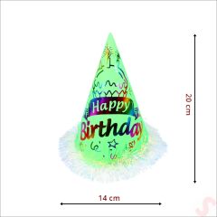 Hologram Happy Birthday Şapka, 24cm x 1 Adet - Yeşil