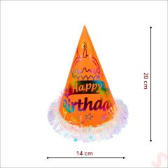 Hologram Happy Birthday Şapka, 24cm x 1 Adet - Turuncu
