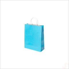 Büküm Saplı Kraft Çanta 22 x 16 x 8 cm, Mavi - 1 Adet
