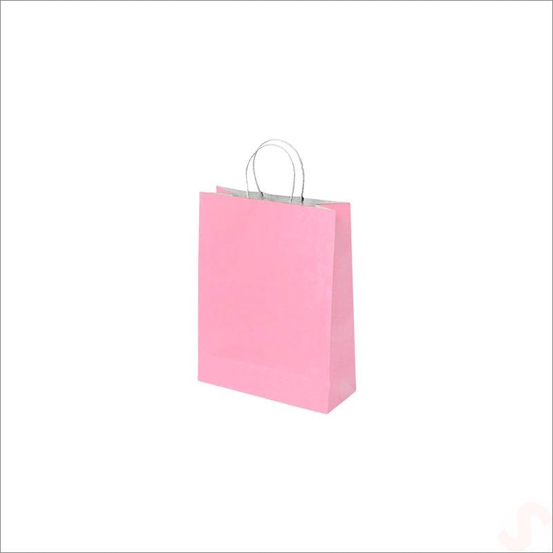 Büküm Saplı Kraft Çanta 22 x 16 x 8 cm, Pembe - 1 Adet