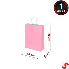Büküm Saplı Kraft Çanta 22 x 16 x 8 cm, Pembe - 1 Adet