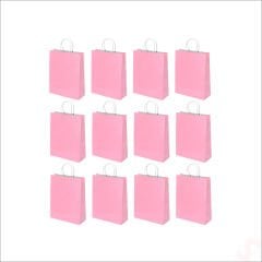 Büküm Saplı Kraft Çanta 22 x 16 x 8 cm, Pembe - 12 Adet