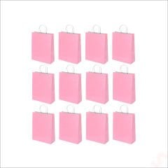 Büküm Saplı Kraft Çanta 22 x 16 x 8 cm, Pembe - 12 Adet