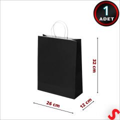 Büküm Saplı Kraft Çanta 32 x 26 x 12 cm, Siyah - 1 Adet