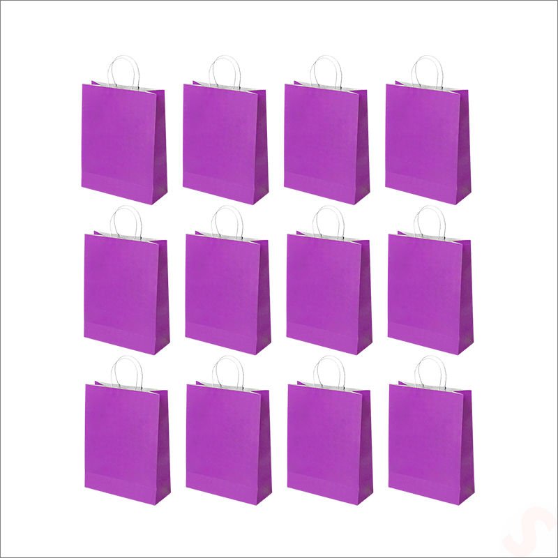 Büküm Saplı Kraft Çanta 32 x 26 x 12 cm, Mor - 12 Adet