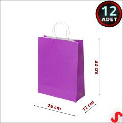 Büküm Saplı Kraft Çanta 32 x 26 x 12 cm, Mor - 12 Adet