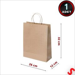Büküm Saplı Kraft Çanta 32 x 26 x 12 cm, Natürel - 1 Adet