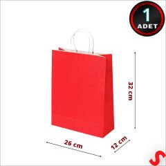 Büküm Saplı Kraft Çanta 32 x 26 x 12 cm, Kırmızı - 1 Adet
