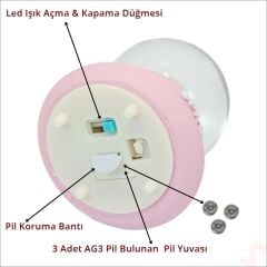 Uçuşan Yıldızlı,7,5cm x 4,5cm Led Işıklı Astronot Küre - Pembe