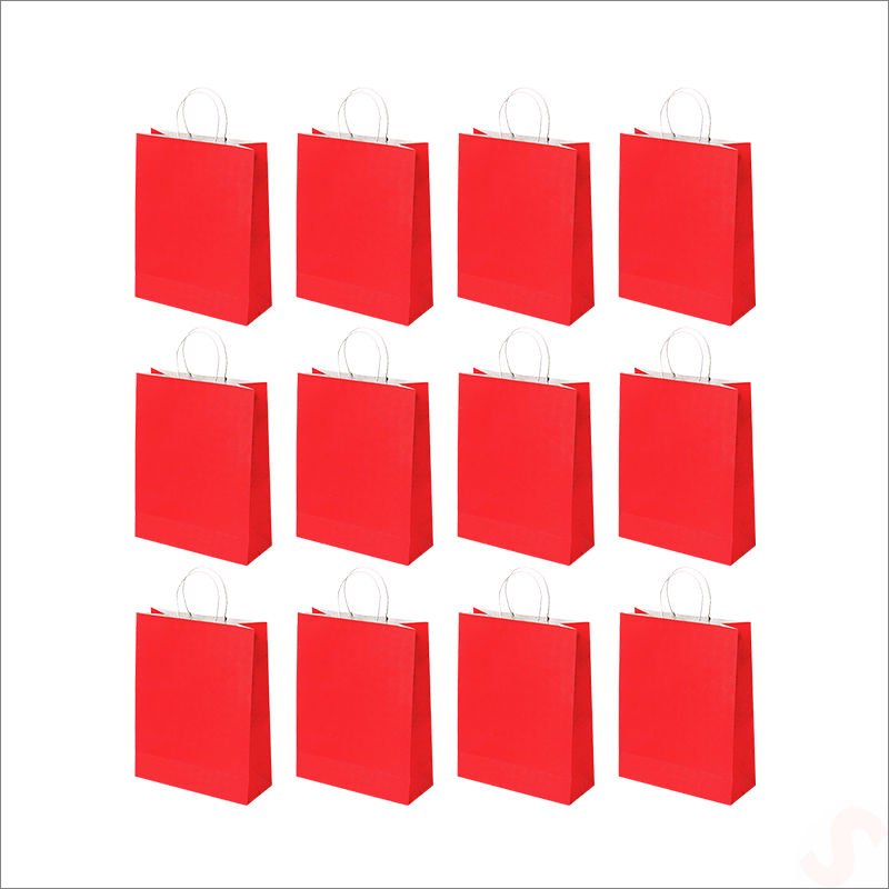 Büküm Saplı Kraft Çanta 32 x 26 x 12 cm, Kırmızı - 12 Adet