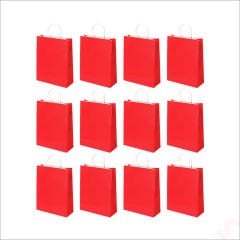 Büküm Saplı Kraft Çanta 32 x 26 x 12 cm, Kırmızı - 12 Adet