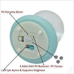 Uçuşan Yıldızlı,7,5cm x 4,5cm Led Işıklı Astronot Küre - Mavi
