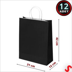 Büküm Saplı Kraft Çanta 42 x 31 x 12 cm, Siyah - 12 Adet