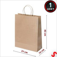Büküm Saplı Kraft Çanta 42 x 31 x 12 cm, Natürel - 1 Adet