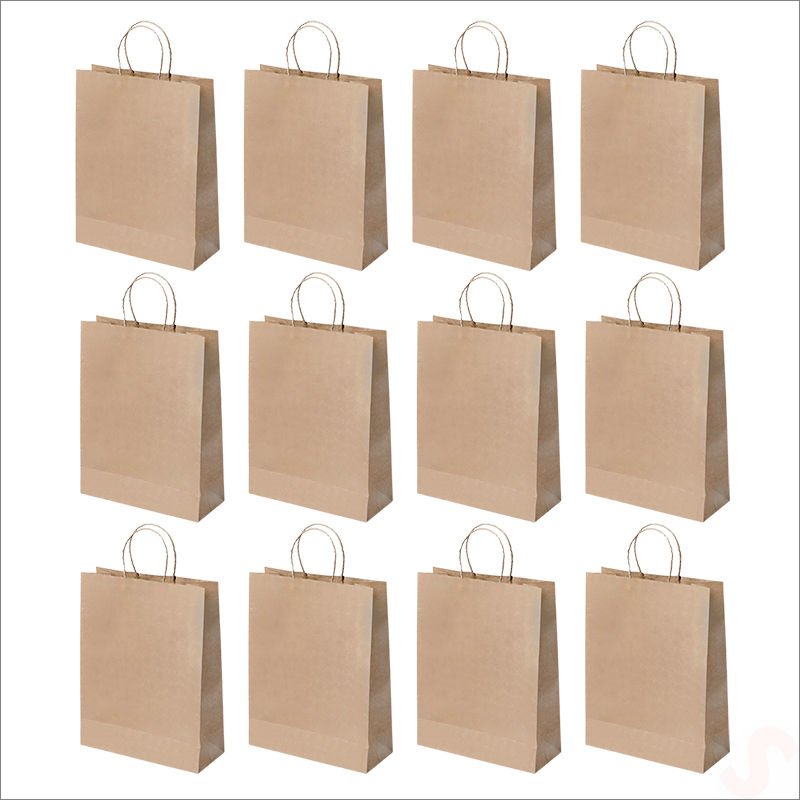 Büküm Saplı Kraft Çanta 42 x 31 x 12 cm, Natürel - 12 Adet