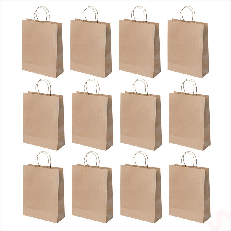 Büküm Saplı Kraft Çanta 42 x 31 x 12 cm, Natürel - 12 Adet