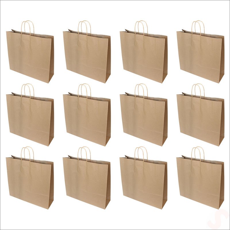 Büküm Saplı Kraft Çanta 40 x 44 x 13 cm, Natürel - 12 Adet