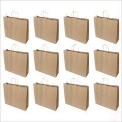 Büküm Saplı Kraft Çanta 40 x 44 x 13 cm, Natürel - 12 Adet