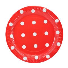 Puanlı, Kırmızı Karton Tabak - 23,00 cm - 10 Adet