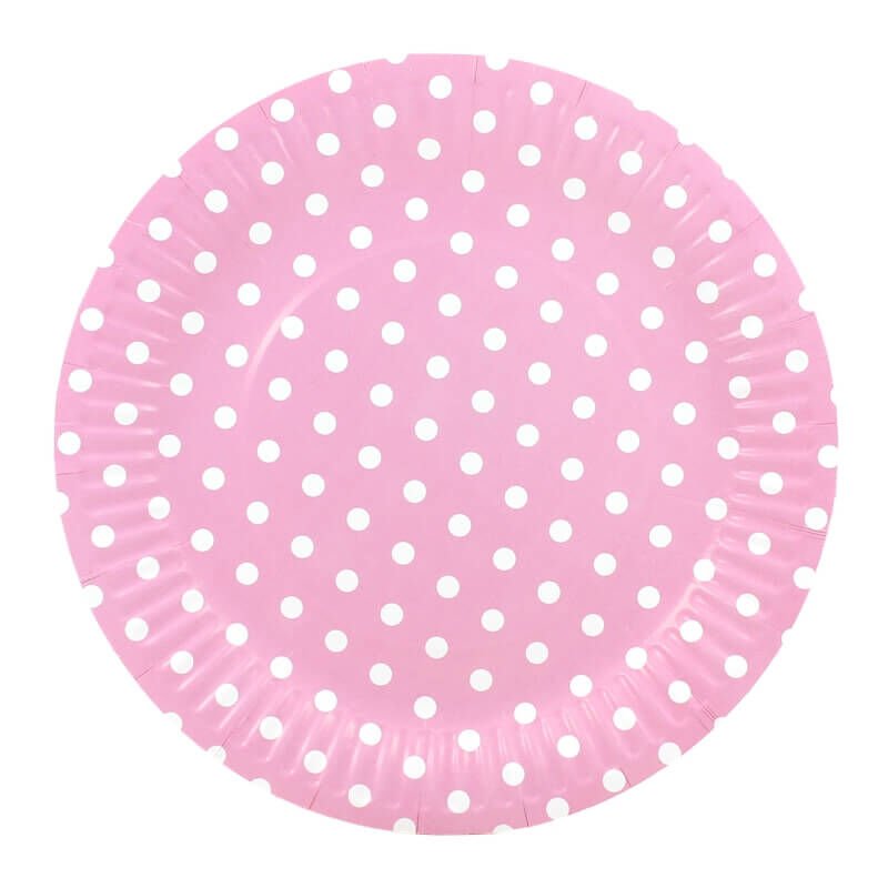Puanlı, Pembe Karton Tabak  - 23,00 cm - 8 Adet