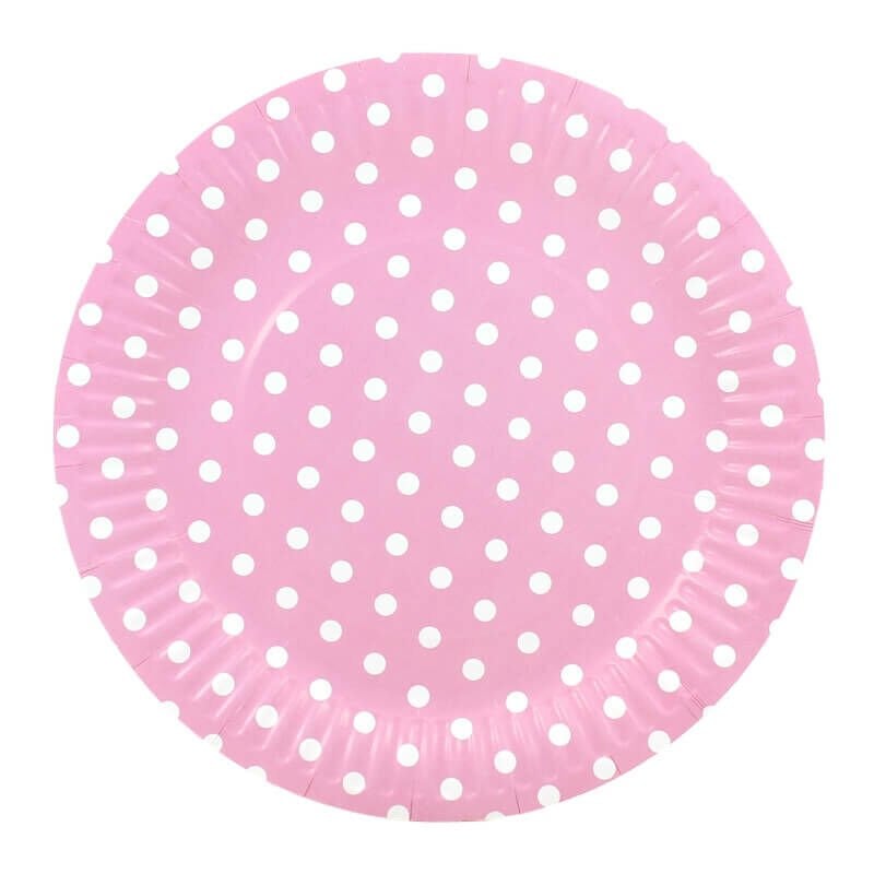 Puanlı, Pembe Karton Tabak  - 23,00 cm - 8 Adet