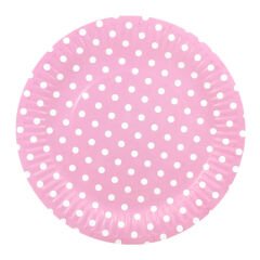 Puanlı, Pembe Karton Tabak  - 23,00 cm - 8 Adet