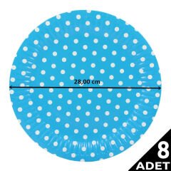 Puanlı, Mavi Karton Tabak - 23,00 cm - 8 Adet