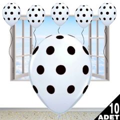 Siyah Puanlı Beyaz Balon - 10 Adet