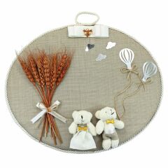 Kuru Çiçek Tanzimli, Jüt Kumaş, İsimli Oval Kapı Süsü