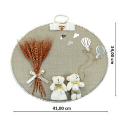 Kuru Çiçek Tanzimli, Jüt Kumaş, İsimli Oval Kapı Süsü