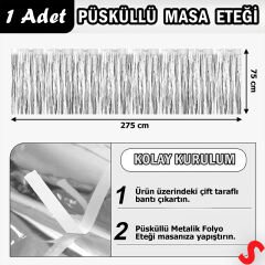 Parlak Saçaklı Işıltılı Masa Eteği 75cm x 275cm - Gümüş