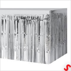 Parlak Saçaklı Işıltılı Masa Eteği 75cm x 275cm - Gümüş