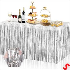 Parlak Saçaklı Işıltılı Masa Eteği 75cm x 275cm - Gümüş