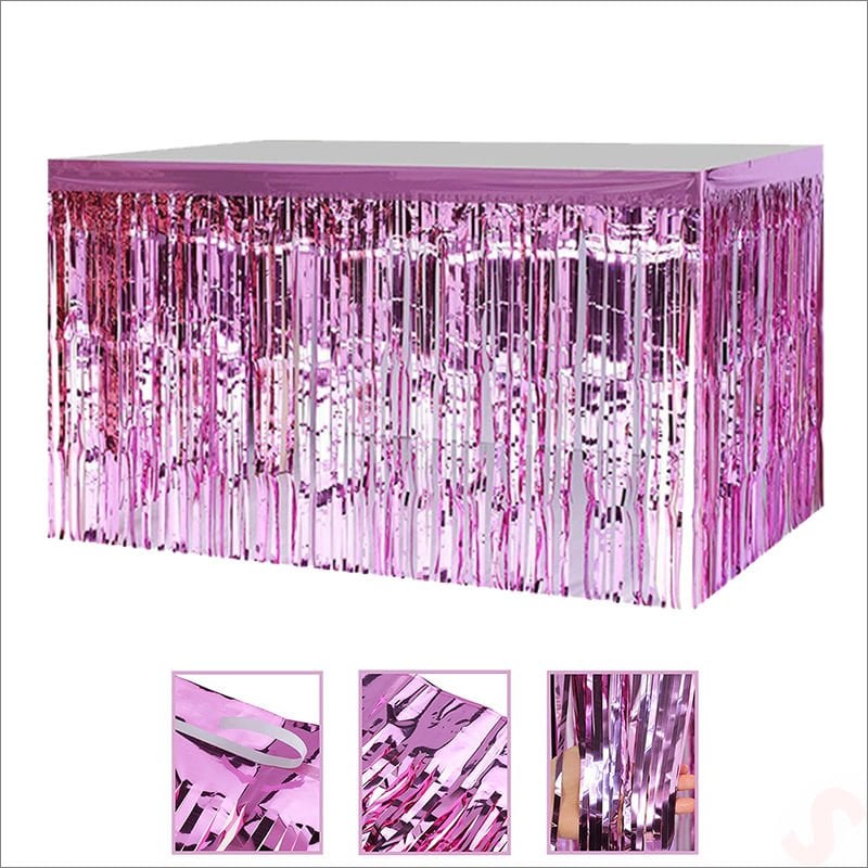 Parlak Saçaklı Işıltılı Masa Eteği 75cm x 275cm - Pembe