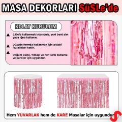 Parlak Saçaklı Işıltılı Masa Eteği 75cm x 275cm - Pembe
