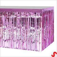 Parlak Saçaklı Işıltılı Masa Eteği 75cm x 275cm - Pembe