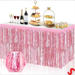 Parlak Saçaklı Işıltılı Masa Eteği 75cm x 275cm - Pembe