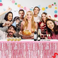 Parlak Saçaklı Işıltılı Masa Eteği 75cm x 275cm - Pembe